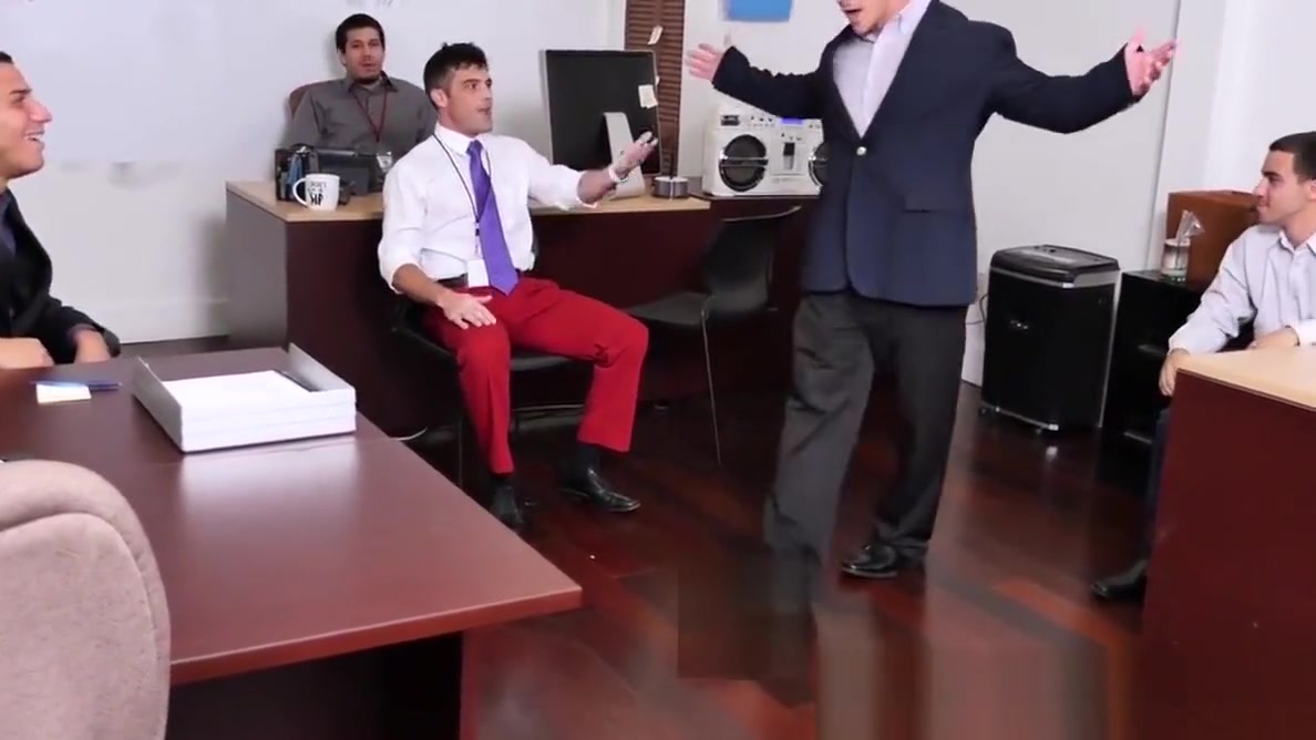 Three office studs are having a post work ass pounding party
