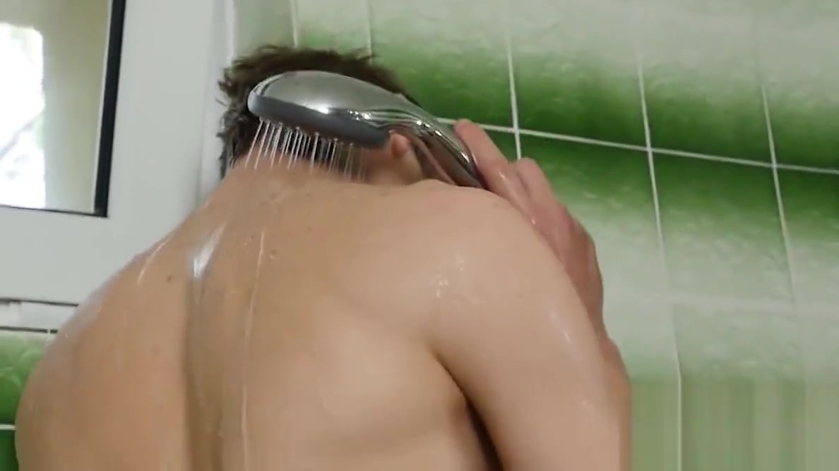 Solo showering and masturbation with long cocked twink