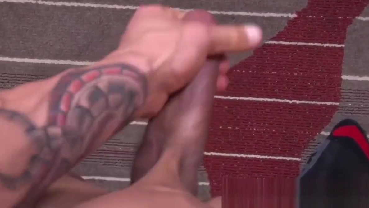 Dazzling inked army jock strokes his thick cock real hard
