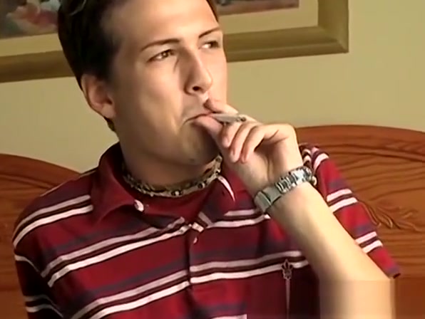 Kinky twink Joshua smokes during solo wank and cumshot