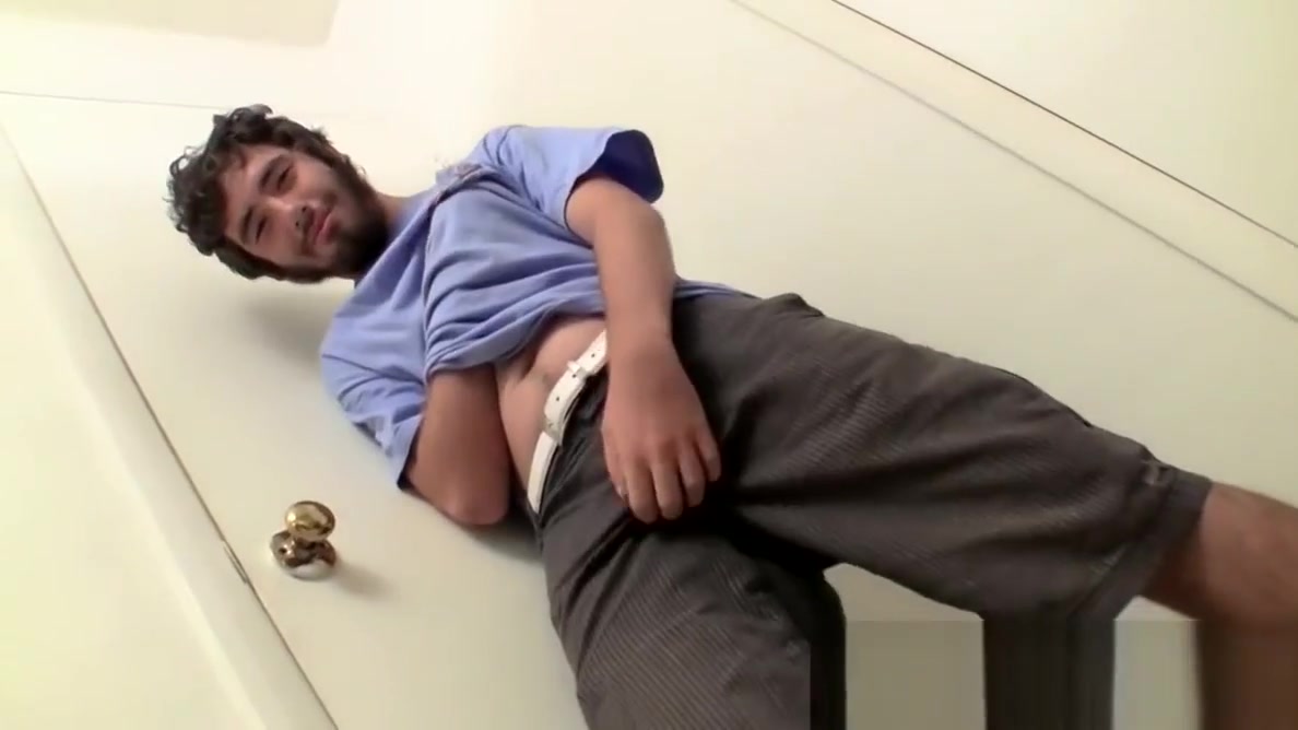 Hairy homo thug massages his balls and jerks his small dick