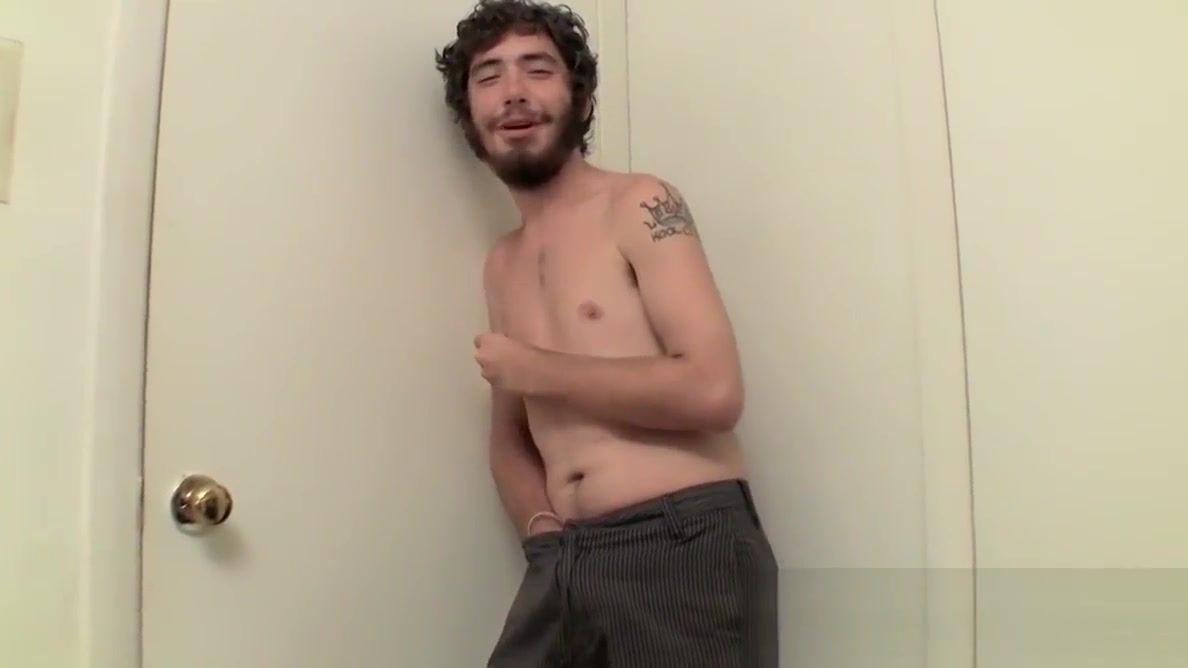 Hairy homo thug massages his balls and jerks his small dick