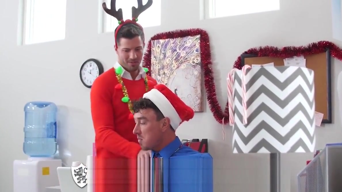 ManRoyale Christmas office party fuck with two hunks
