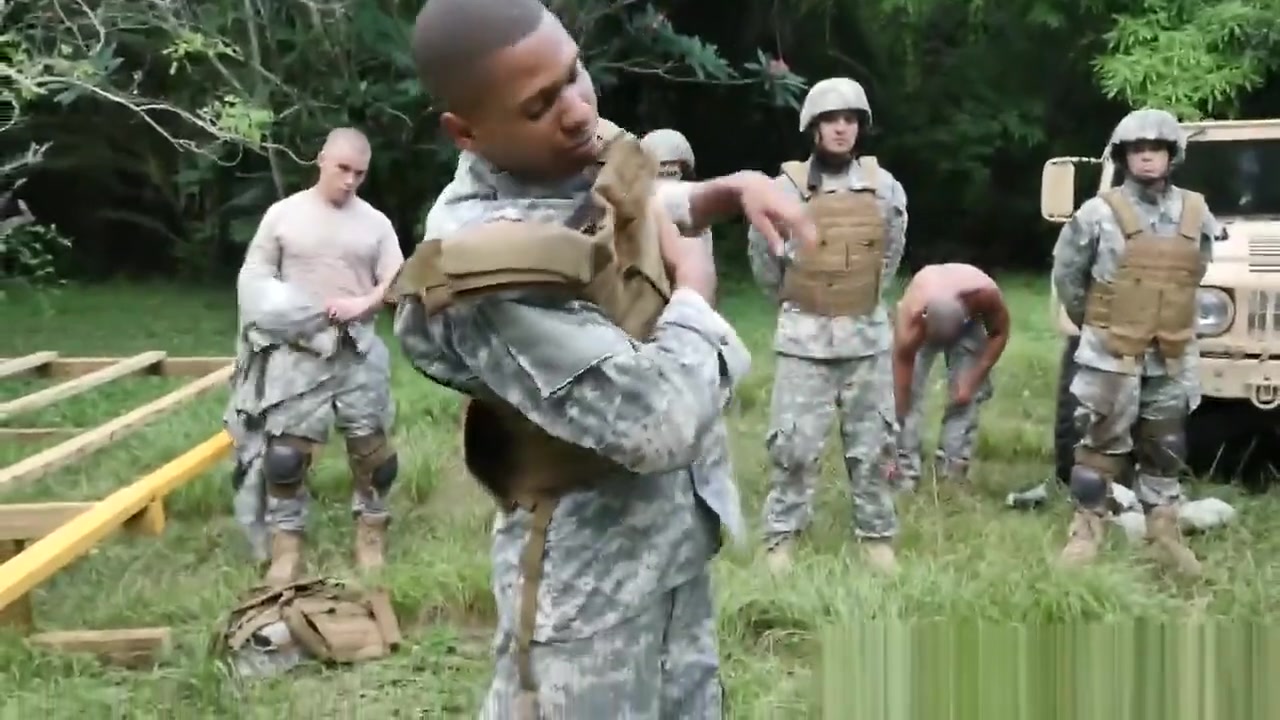 Black military dude fucked hard by white soldier