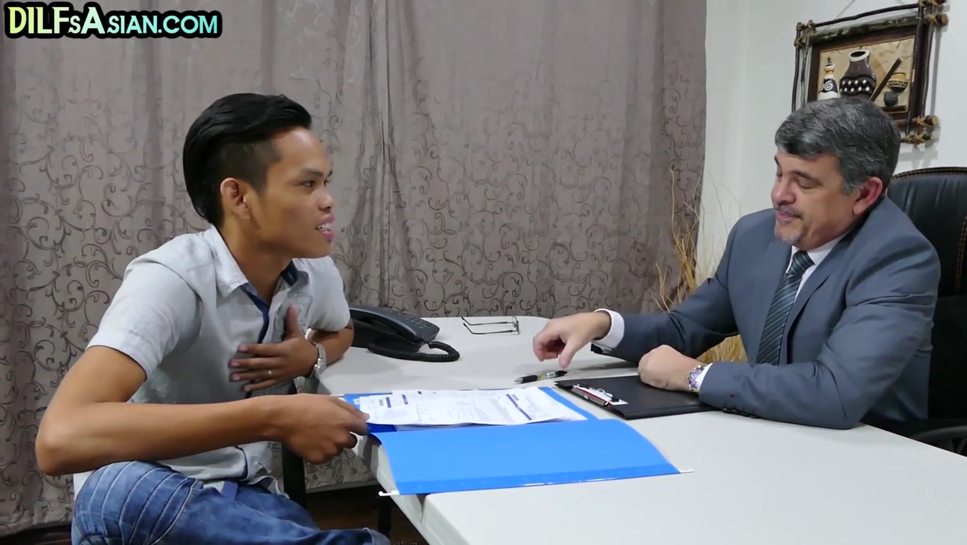 Office Asian twink bentover by mature before missionary