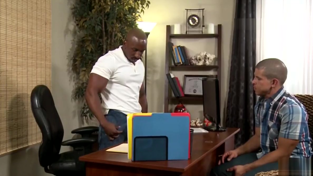 Bareback interracial sex in the office - Adrian and Max