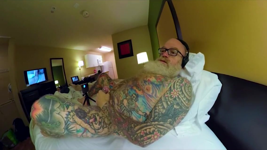 Inked Step daddy Bear Hotel Bate with Doxy Massage Wand - Inked Pierced Cock