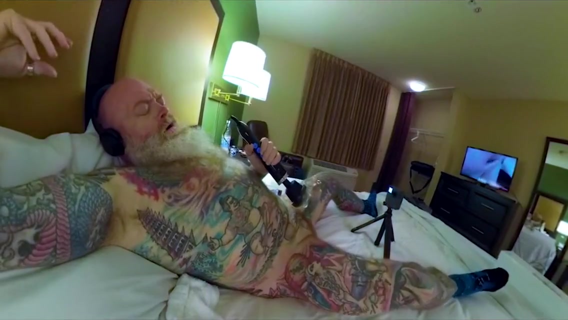 Inked Step daddy Bear Hotel Bate with Doxy Massage Wand - Inked Pierced Cock