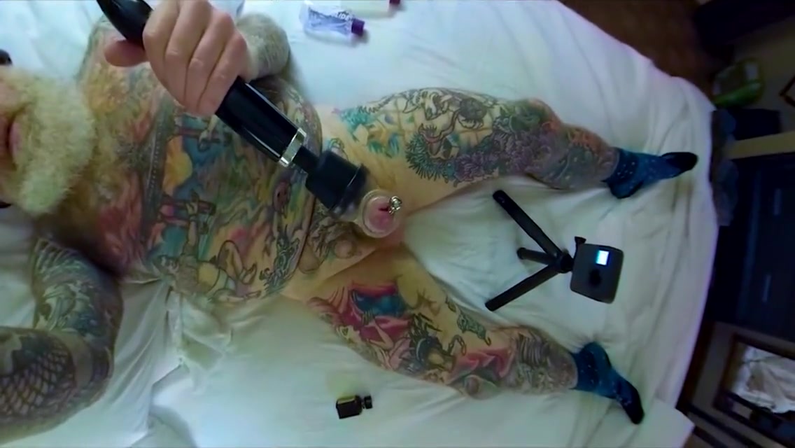 Inked Step daddy Bear Hotel Bate with Doxy Massage Wand - Inked Pierced Cock