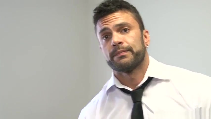 Handsome office hunk banging inked studs ass