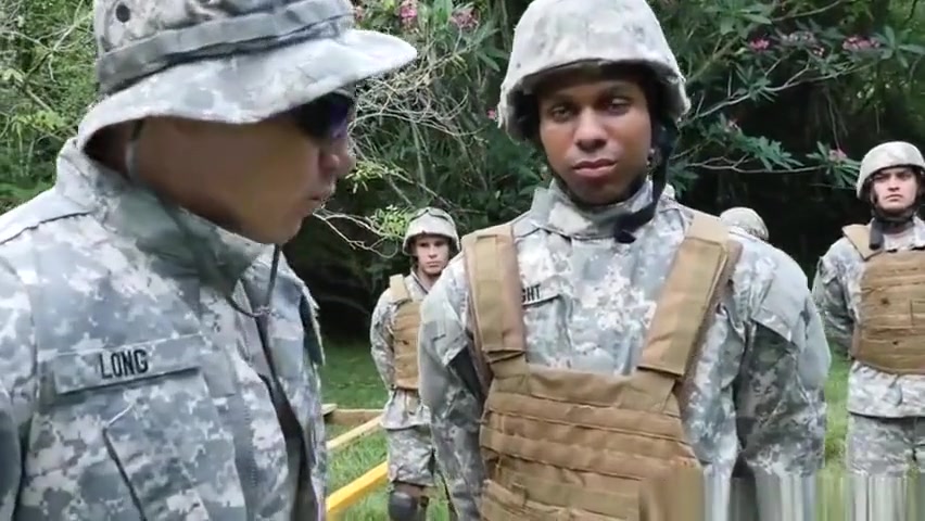 Military black hunk swallows commanders cum