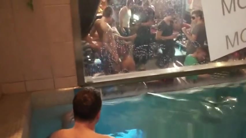 Muscular orgy stud cumshowered at pool party