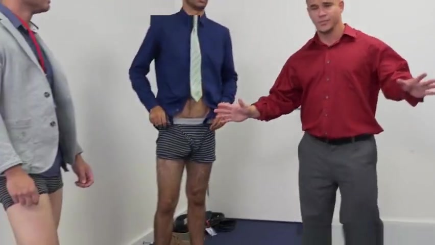 Suited studs assfuck on swing in office