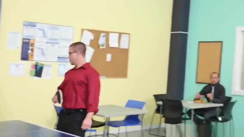 Harassed office stud facialized in trio