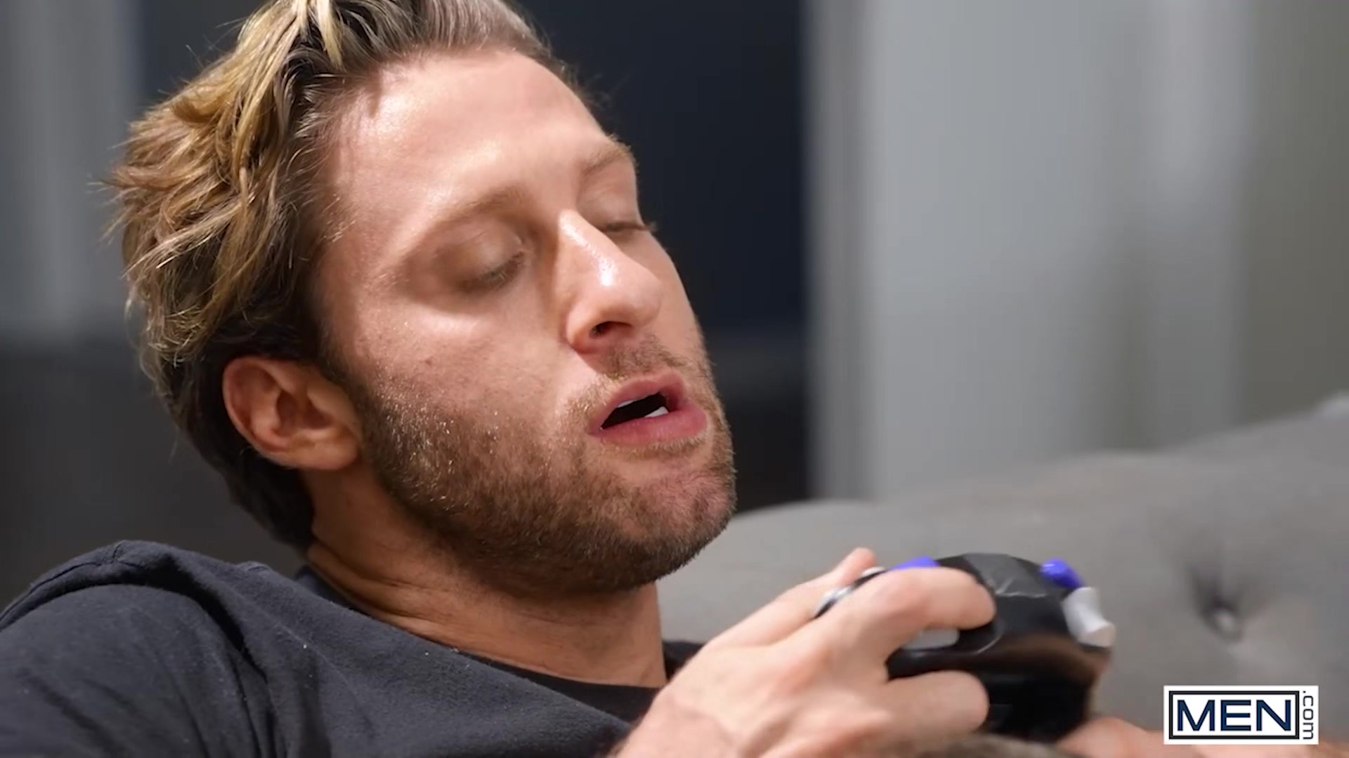 MEN - Trevor Brooks Hides Under The Blanket & Sucks Dom King's Dick Right Behind His Gf's Back