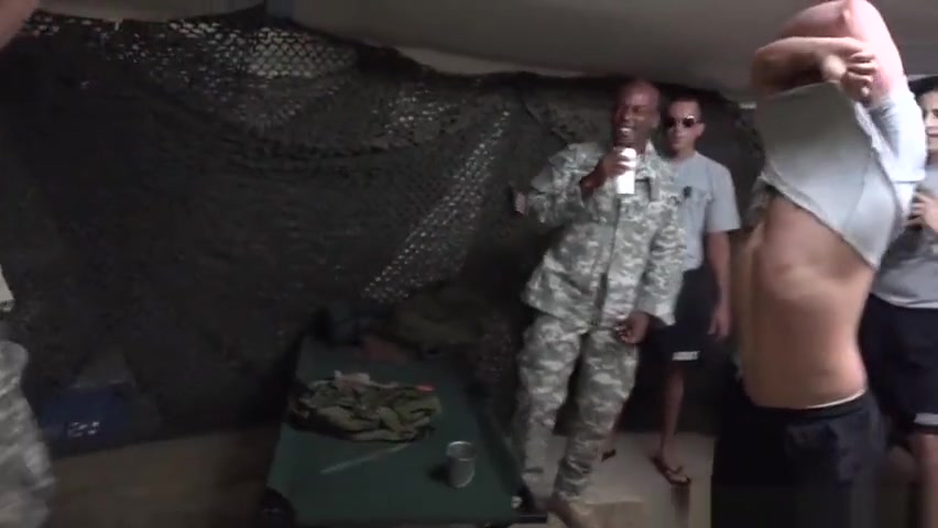 Uniformed military men assfucking in barracks