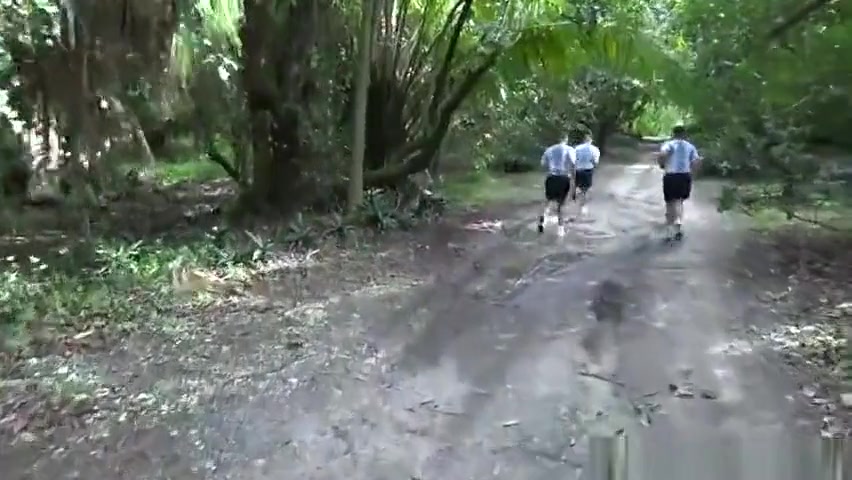 Muscular army hunks outdoors orgy action