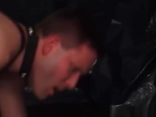 Kinky gay scene with dudes in leather sucking cock