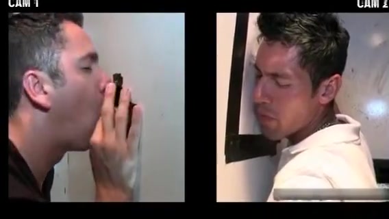 Dude gets blowjob through gloryhole by kinky gay dude