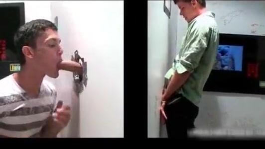 Cute face twinky sucks cock through gloryhole 1