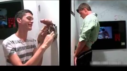 Cute face twinky sucks cock through gloryhole 1