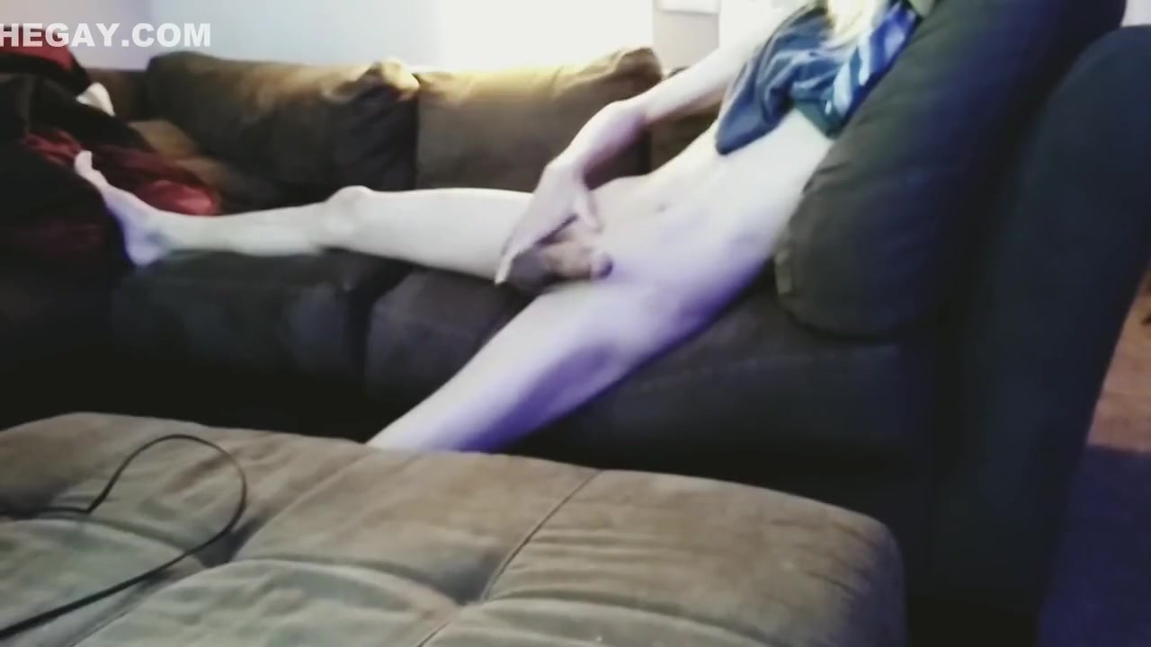 Enjoying my shower of cum on the sofa