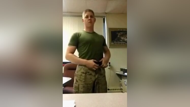 straight army man strips and moans out a load