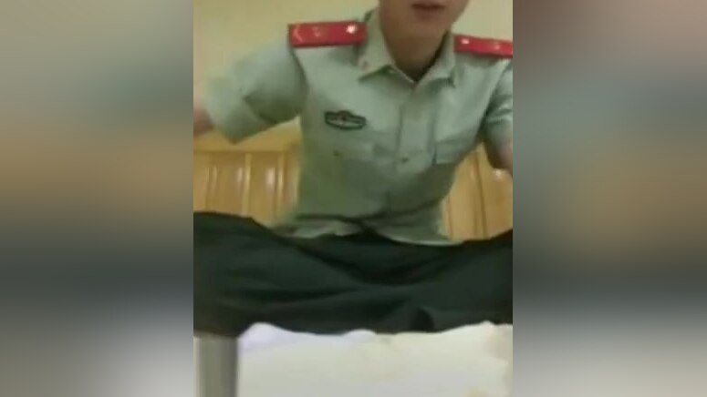 Chinese military guy masturbating