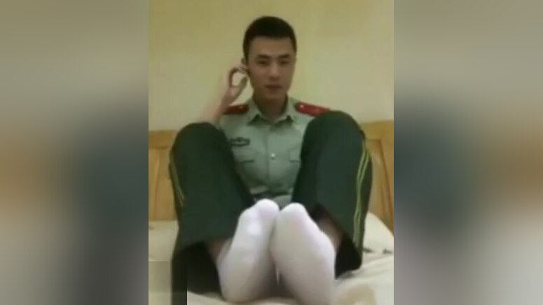 Chinese military guy masturbating