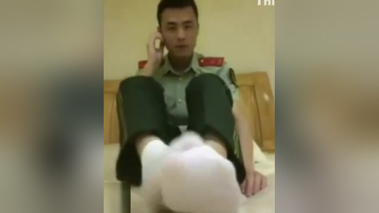 Chinese military guy masturbating