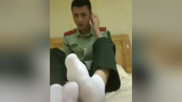 Chinese military guy masturbating