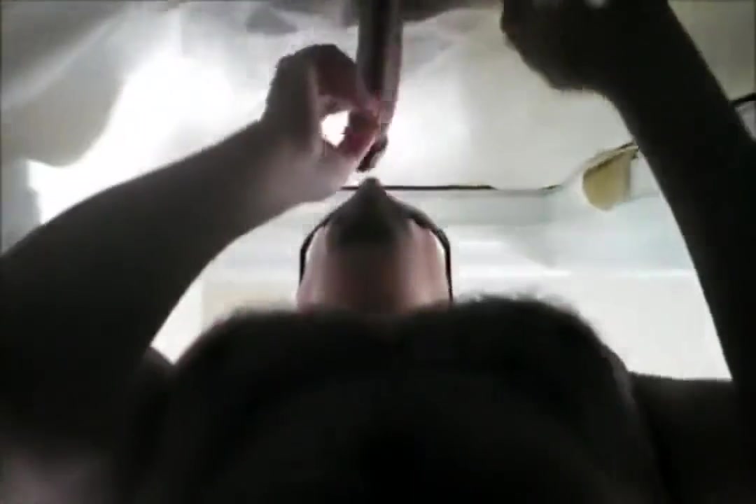 Furry guy sucks of a big cock at glory hole and swallows 2