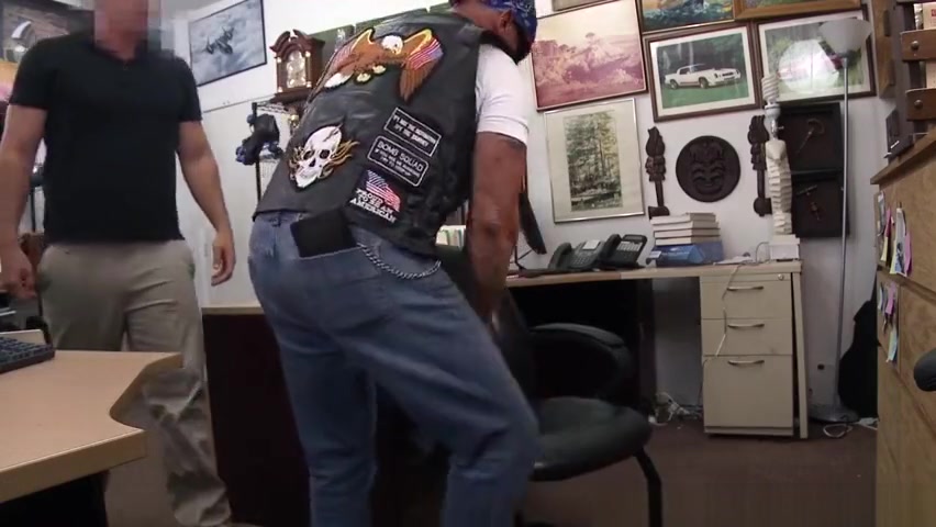 Pawnshop biker assfucked in the office