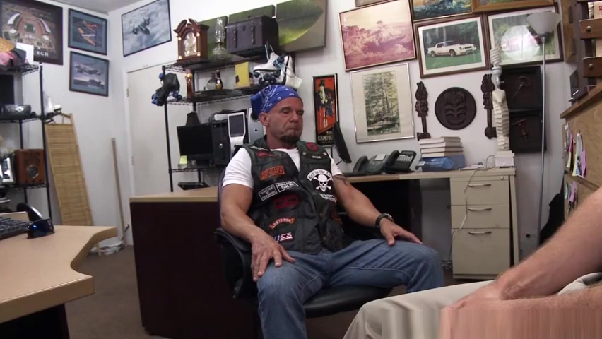 Pawnshop biker assfucked in the office