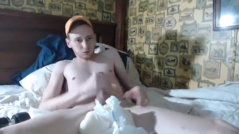 Diaper soaking and cumshot with prostate massager