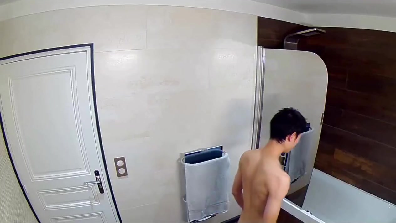 Shower of a skinny teen 18+ boy peeing washing his cock and his nipples