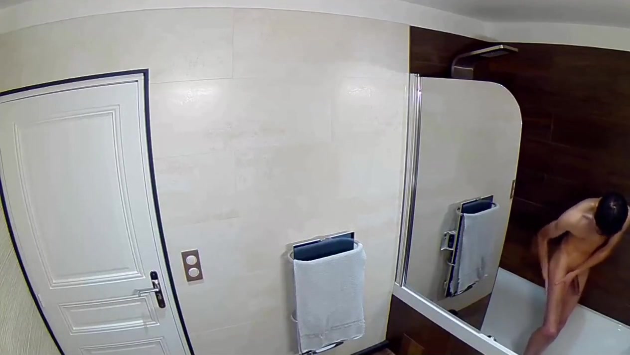 Shower of a skinny teen 18+ boy peeing washing his cock and his nipples