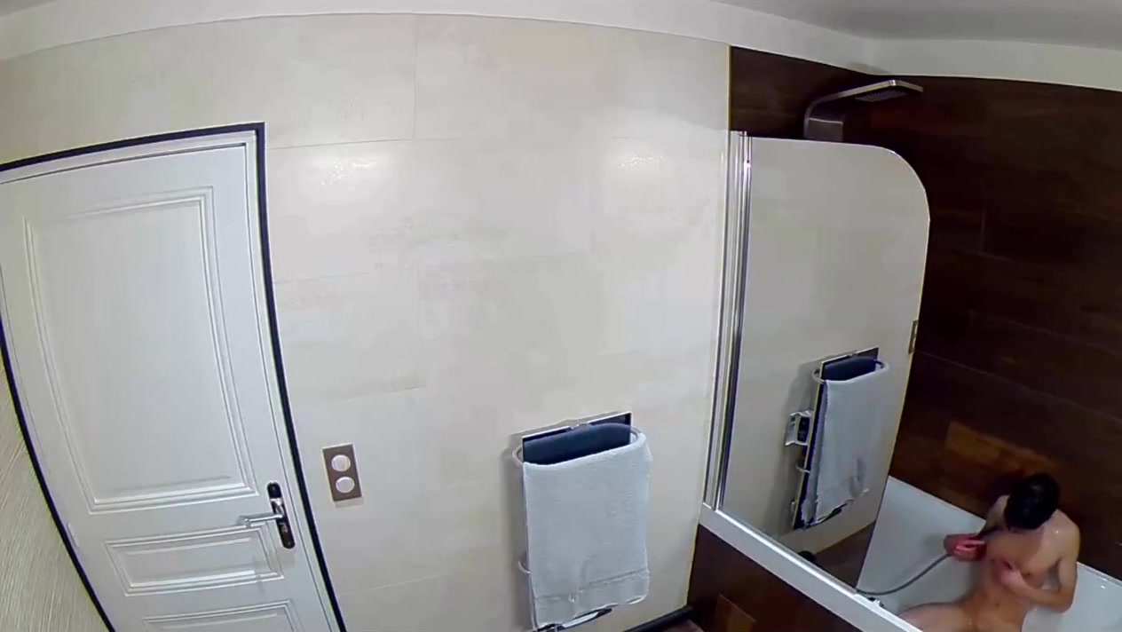 Shower of a skinny teen 18+ boy peeing washing his cock and his nipples