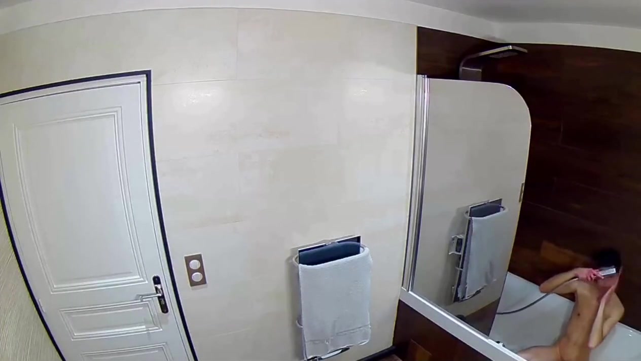 Shower of a skinny teen 18+ boy peeing washing his cock and his nipples