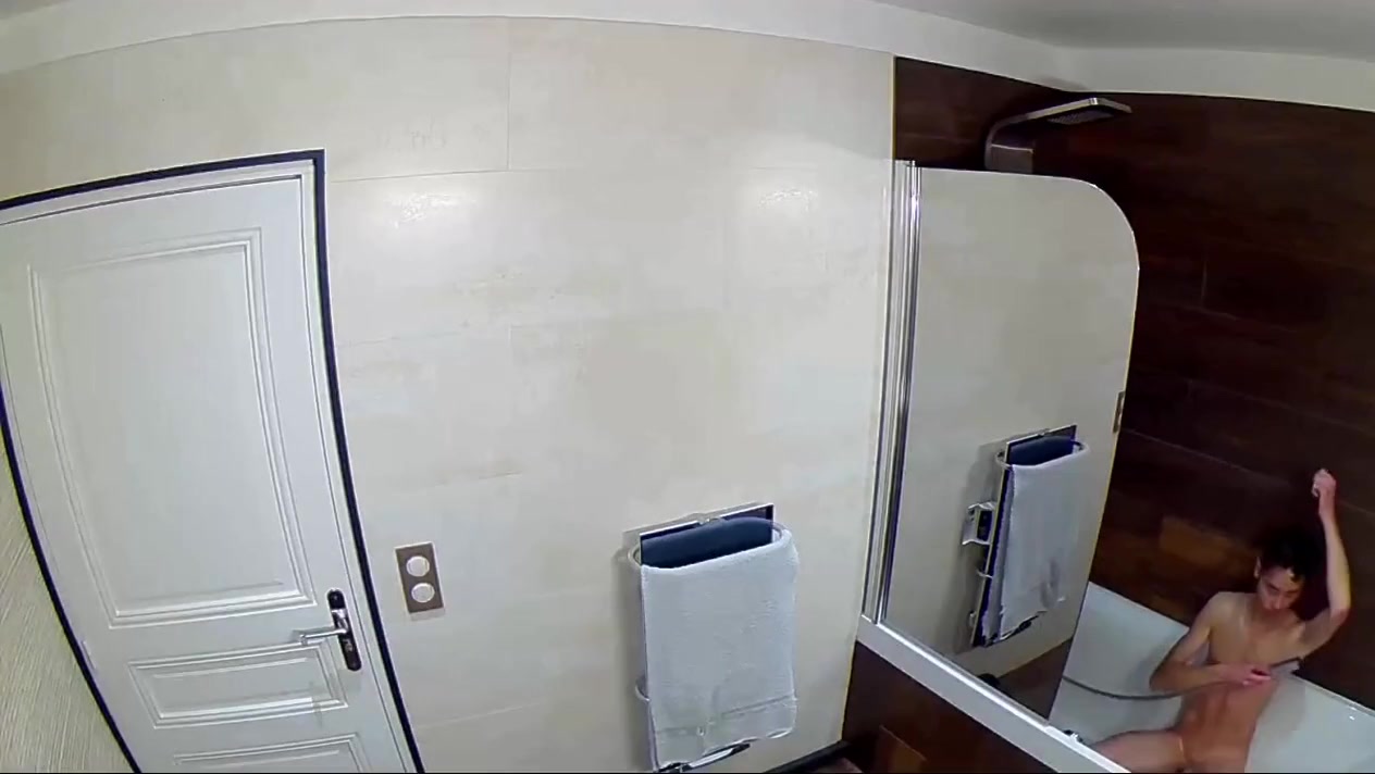 Shower of a skinny teen 18+ boy peeing washing his cock and his nipples