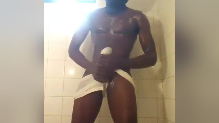 big dick thug jacking off in the shower