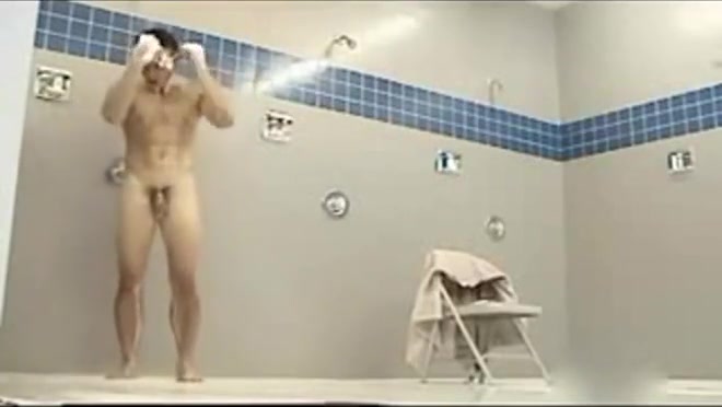 Muscular Asian marine takes a long shower