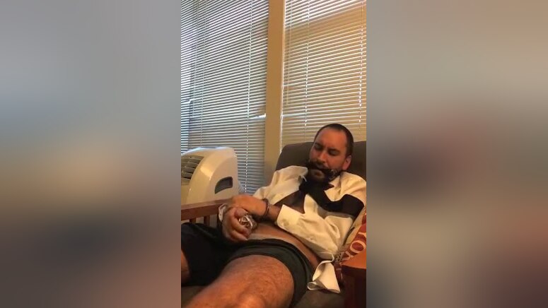 Locked Horny Officeboy Cuffed in Cute Socks