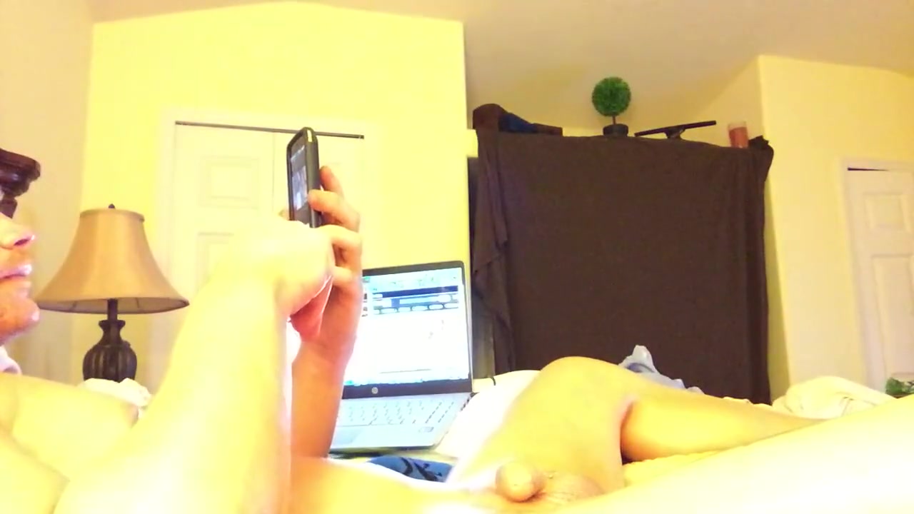 Jerking off hard bald and beautiful cock with prostate massager in my ass