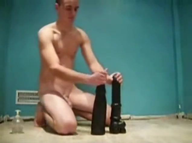 Slave takes thick dildo in the shower
