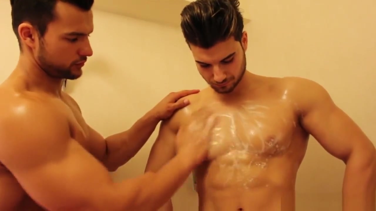 Muscular Step brothers flex and worship in shower
