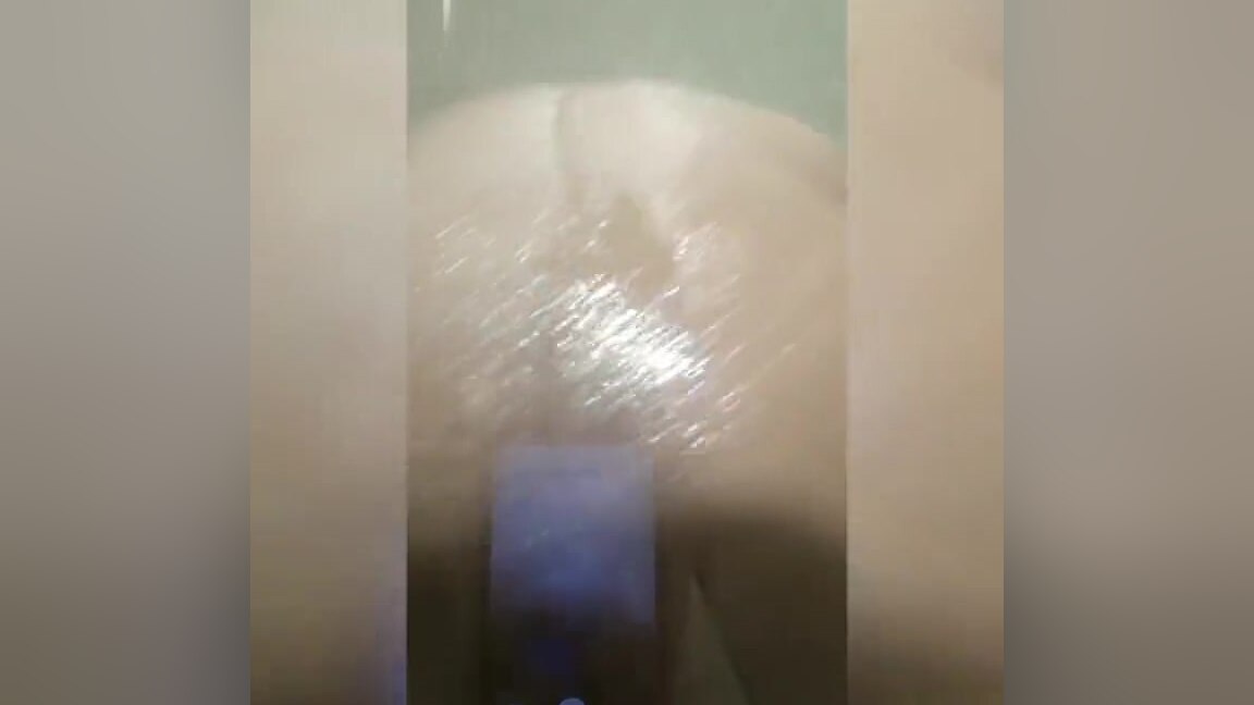 Fat guy with small penis masturbating and peeing in the shower