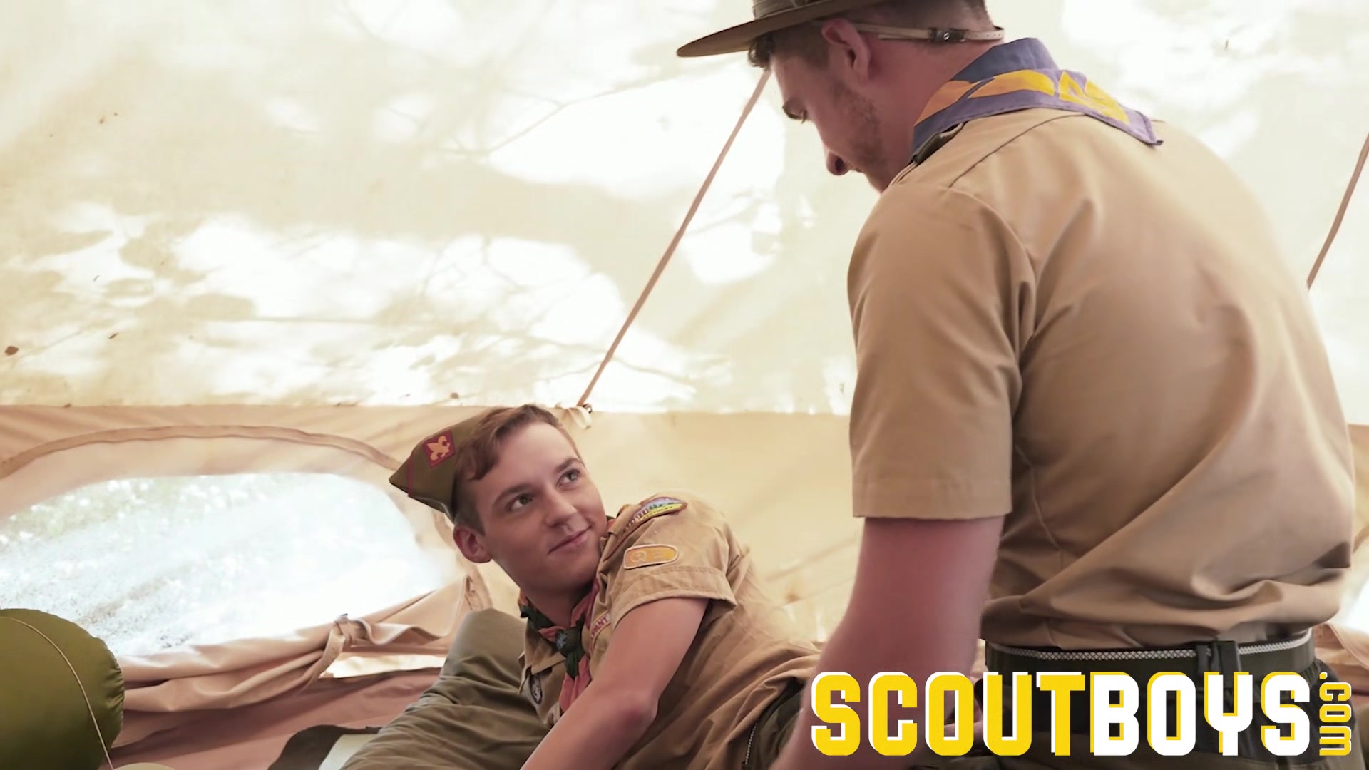 ScoutBoys - Sexy, smooth scout boys wrestle then bang bareback in tent