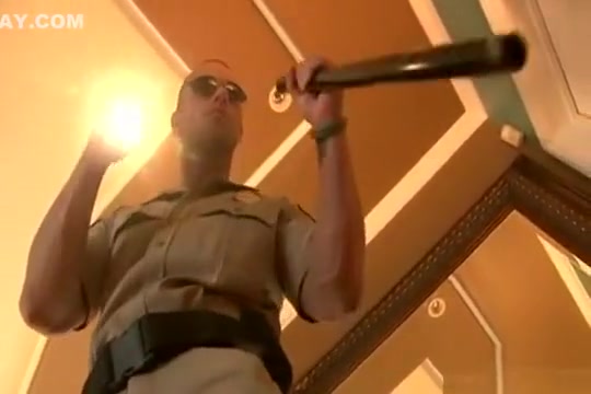 Officer Rod takes his nightstick and flashlight up his ass