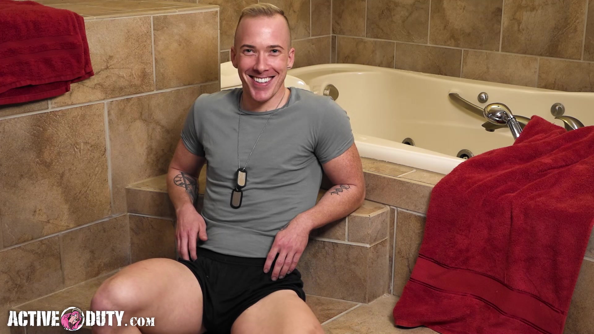 Big Dicked Soldier Solo Steamy Shower Scene